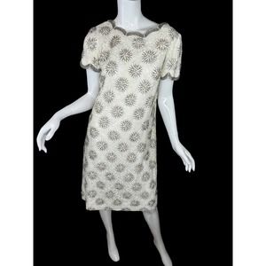 NEW Vintage 60's Andora Ivory Lace Beaded Corded Embroidered Dress Sz 14